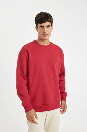 DeFacto Oversize Geniş Kalıp Bisiklet Yaka Kalın Basic Düz Sweatshirt T5139AZ24AURD292