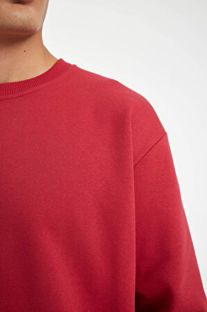 DeFacto Oversize Geniş Kalıp Bisiklet Yaka Kalın Basic Düz Sweatshirt T5139AZ24AURD292