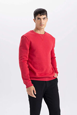 Lacivert Regular Fit Bisiklet Yaka Basic Düz Sweatshirt