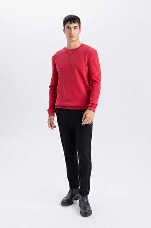 Lacivert Regular Fit Bisiklet Yaka Basic Düz Sweatshirt