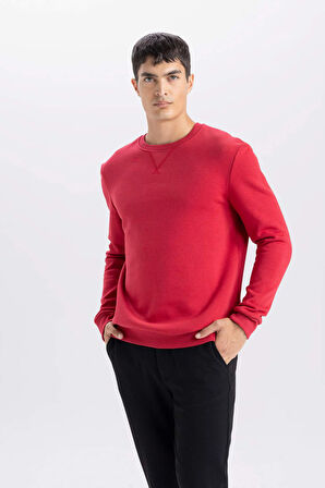 Lacivert Regular Fit Bisiklet Yaka Basic Düz Sweatshirt