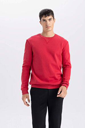 Lacivert Regular Fit Bisiklet Yaka Basic Düz Sweatshirt