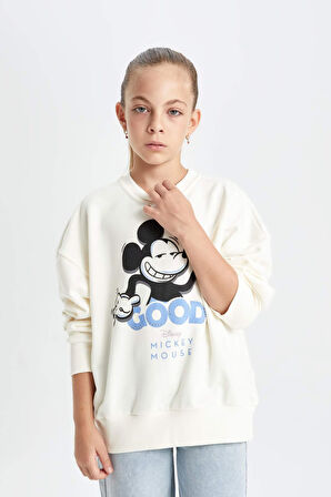 DeFacto Kız Çocuk Disney Mickey & Minnie Oversize Geniş Kalıp Bisiklet Yaka Sweatshirt C7353A824AUER99