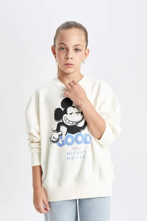 DeFacto Kız Çocuk Disney Mickey & Minnie Oversize Geniş Kalıp Bisiklet Yaka Sweatshirt C7353A824AUER99