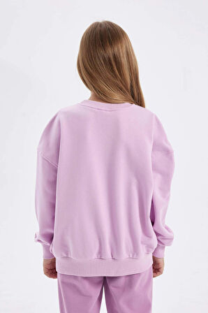 DeFacto Kız Çocuk Relax Fit Bisiklet Yaka Baskılı Sweatshirt C7460A824AUPR139