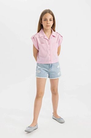 DeFacto Kız Çocuk Cropped Fit Pamuklu Kısa Kollu Gömlek C4554A824SMPN624