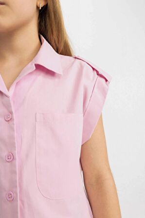 DeFacto Kız Çocuk Cropped Fit Pamuklu Kısa Kollu Gömlek C4554A824SMPN624
