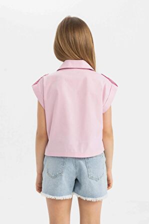 DeFacto Kız Çocuk Cropped Fit Pamuklu Kısa Kollu Gömlek C4554A824SMPN624