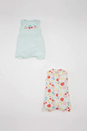 DeFacto Kız Bebek Yenidoğan Desenli Penye 2'li Kolsuz Tulum C9520A524HSTR142