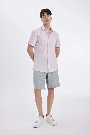 DeFacto Slim Fit Dar Kesim Yazlık Polo Yaka Keten Görünümlü Kısa Kollu Gömlek N9073AZ24SMPN665