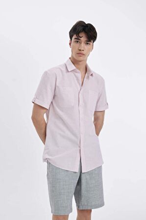 DeFacto Slim Fit Dar Kesim Yazlık Polo Yaka Keten Görünümlü Kısa Kollu Gömlek N9073AZ24SMPN665