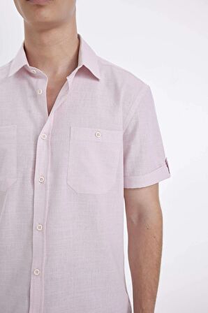 DeFacto Slim Fit Dar Kesim Yazlık Polo Yaka Keten Görünümlü Kısa Kollu Gömlek N9073AZ24SMPN665