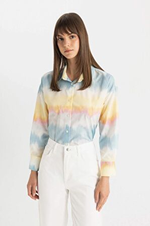 DeFacto Relax Fit Degrade Pamuklu Uzun Kollu Gömlek Tunik C9039AX24SMPN649
