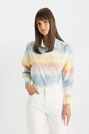 DeFacto Relax Fit Degrade Pamuklu Uzun Kollu Gömlek Tunik C9039AX24SMPN649