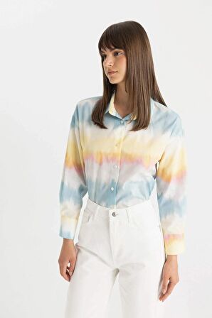 DeFacto Relax Fit Degrade Pamuklu Uzun Kollu Gömlek Tunik C9039AX24SMPN649