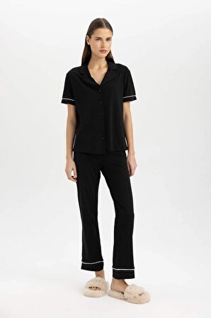 DeFacto Fall in Love Regular Fit Kısa Kollu Pijama Takım D0917AX24SMBK81