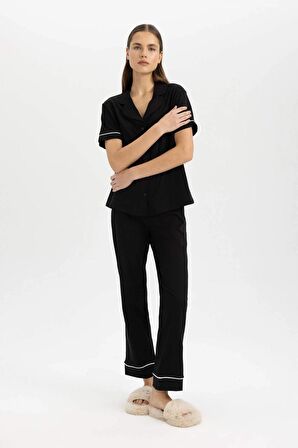 DeFacto Fall in Love Regular Fit Kısa Kollu Pijama Takım D0917AX24SMBK81