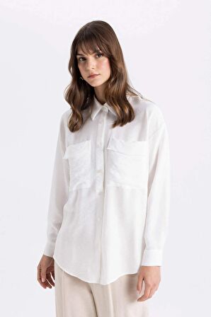 DeFacto Relax Fit Uzun Kollu Beyaz Gömlek Tunik C8671AX24SMER105