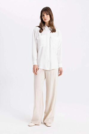 DeFacto Relax Fit Uzun Kollu Beyaz Gömlek Tunik C8671AX24SMER105