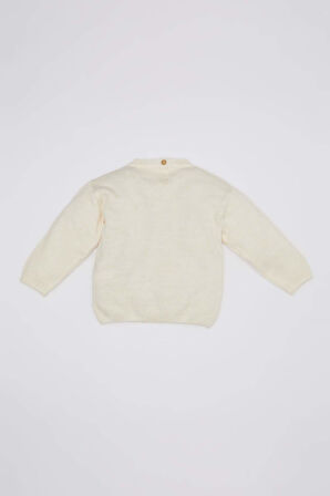 DeFacto Kız Bebek Ekru Bisiklet Yaka Kalp Desenli Triko Kazak C8915A524WNER105