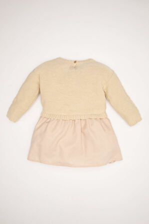 Kız Bebek Örgülü Uzun Kollu Elbise