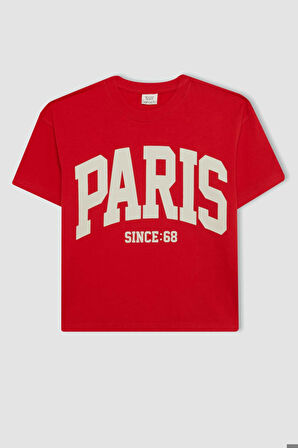 DeFacto Kız Çocuk Relax Fit Bisiklet Yaka Baskılı Kısa Kollu Okul Tişörtü C8283A824AURD348