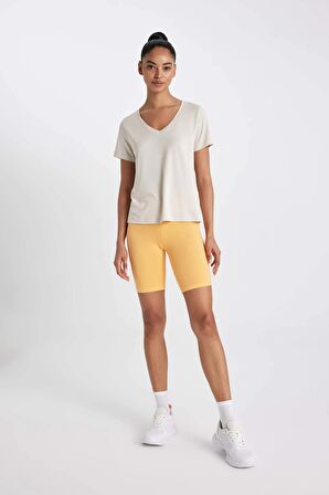 DeFactoFit Standart Fit Modal V Yaka Sporcu Kısa Kollu Tişört C0198AX24SMER218