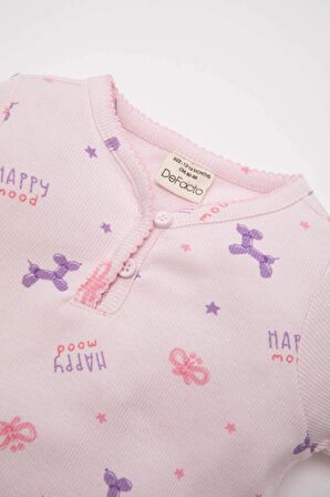 DeFacto Kız Bebek Pijama Takım Desenli Fitilli Kaşkorse Kısa Kollu Üst Beli Lastikli Şort Alt C3476A524HSPN144