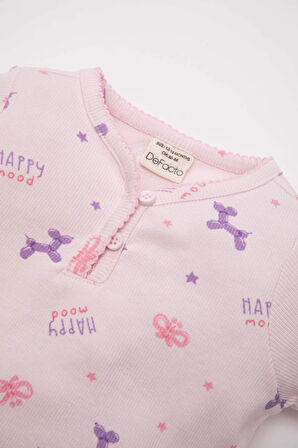 Kız Bebek Pijama Takım Desenli Fitilli Kaşkorse  Kısa Kollu Üst Beli Lastikli Şort Alt