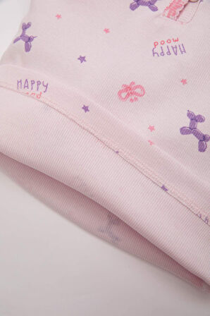 Kız Bebek Pijama Takım Desenli Fitilli Kaşkorse  Kısa Kollu Üst Beli Lastikli Şort Alt