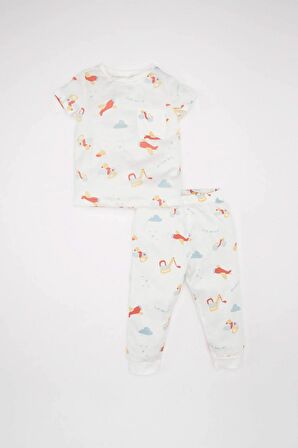 DeFacto Erkek Bebek Pijama Takımı Penye Desenli Kısa Kollu Üst Beli Lastikli Uzun Alt C3521A524SMER105