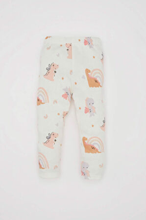 Kız Bebek Pijama Takımı Waffle  Dinazor Desenli Kısa Kollu Üst Uzun Alt