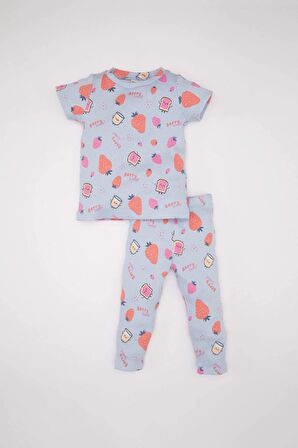 DeFacto Kız Bebek Desenli Kısa Kollu Fitilli Kaşkorse Pijama Takımı C3477A524SMBE216