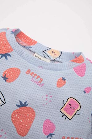 DeFacto Kız Bebek Desenli Kısa Kollu Fitilli Kaşkorse Pijama Takımı C3477A524SMBE216