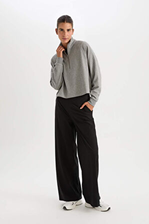 DeFactoFit Wide Leg Geniş Paça Cepli Sporcu Dokuma Pantolon C9416AX25SPBK81