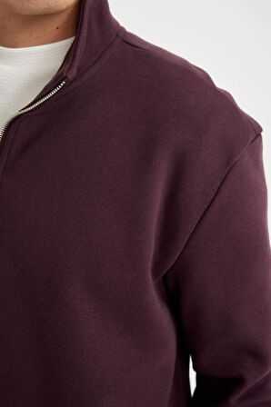 DeFacto Comfort Regular Fit Rahat Kalıp Fermuarlı Dik Yaka Basic Düz Sweatshirt X7405AZ24AUBR150