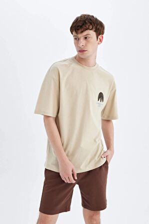 DeFacto Comfort Regular Fit Rahat Kalıp Bisiklet Yaka Sırt Baskılı Kısa Kollu Tişört C5754AX24HSBG732