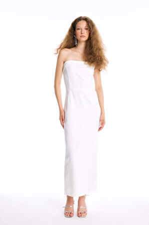 DeFacto Bodycon Vücudu Saran Straplez Maxi Abiye Elbise D3268AXNSWT32