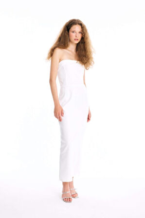 DeFacto Bodycon Vücudu Saran Straplez Maxi Abiye Elbise D3268AXNSWT32