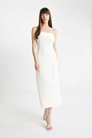 DeFacto Bodycon Vücudu Saran Straplez Maxi Abiye Elbise D3268AXNSWT32