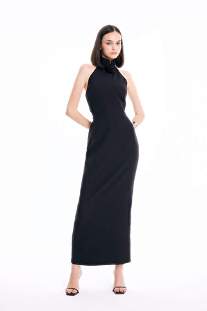 DeFacto Bodycon Vücudu Saran Halter Yaka Kolsuz Maxi Abiye Elbise D3270AXNSBK27