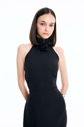 DeFacto Bodycon Vücudu Saran Halter Yaka Kolsuz Maxi Abiye Elbise D3270AXNSBK27