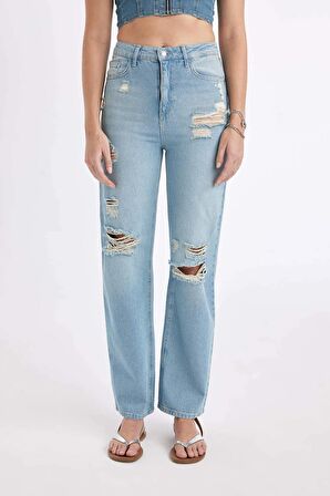 DeFacto 90's Wide Leg Yüksek Bel Geniş Paça Yırtık Detaylı Uzun Jean Pantolon C8608AX24HSNM28
