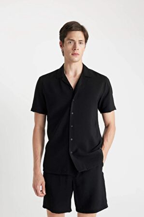 DeFacto Modern Fit Yazlık Polo Yaka Basic Düz Aerobin Kısa Kollu Gömlek V8406AZ24SMBK27