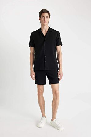 DeFacto Modern Fit Yazlık Polo Yaka Basic Düz Aerobin Kısa Kollu Gömlek V8406AZ24SMBK27