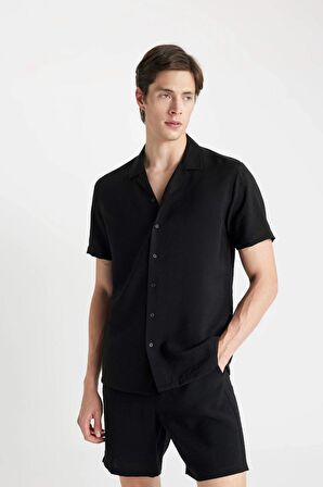DeFacto Modern Fit Yazlık Polo Yaka Basic Düz Aerobin Kısa Kollu Gömlek V8406AZ24SMBK27