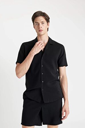DeFacto Modern Fit Yazlık Polo Yaka Basic Düz Aerobin Kısa Kollu Gömlek V8406AZ24SMBK27