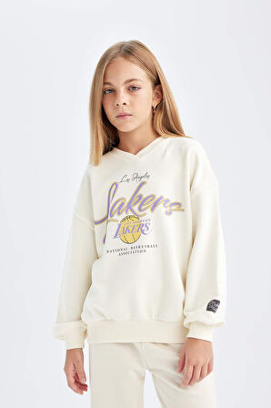 DeFacto Kız Çocuk NBA Los Angeles Lakers Oversize Geniş Kalıp Bisiklet Yaka Sweatshirt C9506A824AUER99