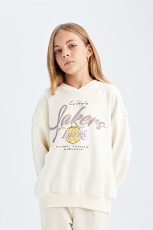 DeFacto Kız Çocuk NBA Los Angeles Lakers Oversize Geniş Kalıp Bisiklet Yaka Sweatshirt C9506A824AUER99