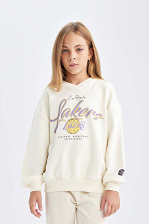 DeFacto Kız Çocuk NBA Los Angeles Lakers Oversize Geniş Kalıp Bisiklet Yaka Sweatshirt C9506A824AUER99
